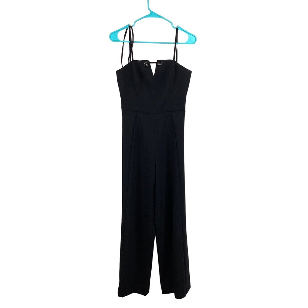 Black Halo Women's Black Jumpsuit Size 6 Sleeveless Center Notched Square Neck